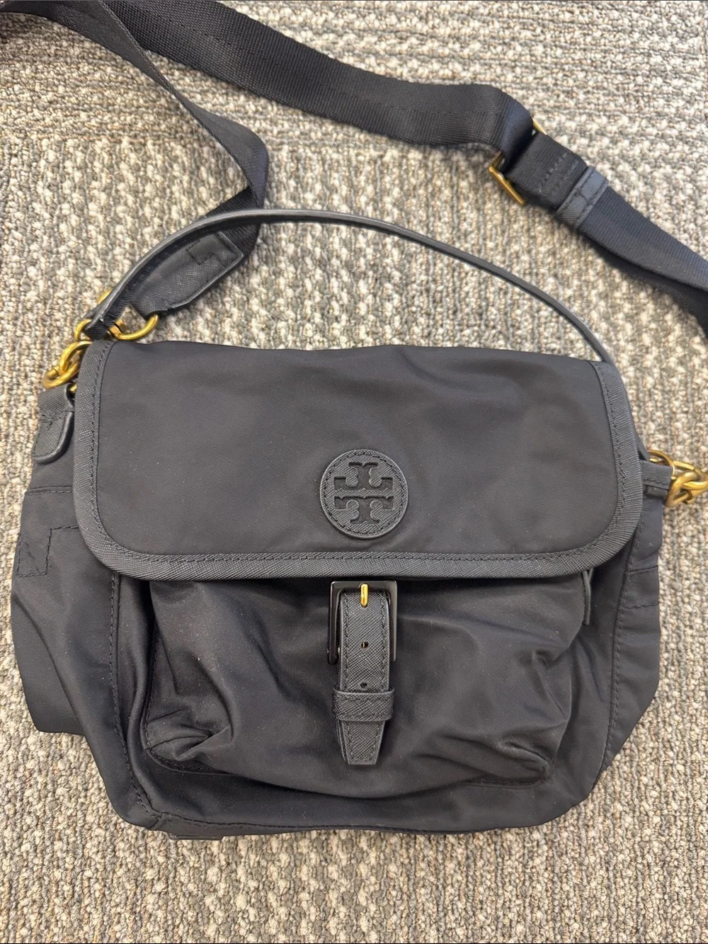 Tory Burch Scout Nylon and Leather Crossbody Black Purse